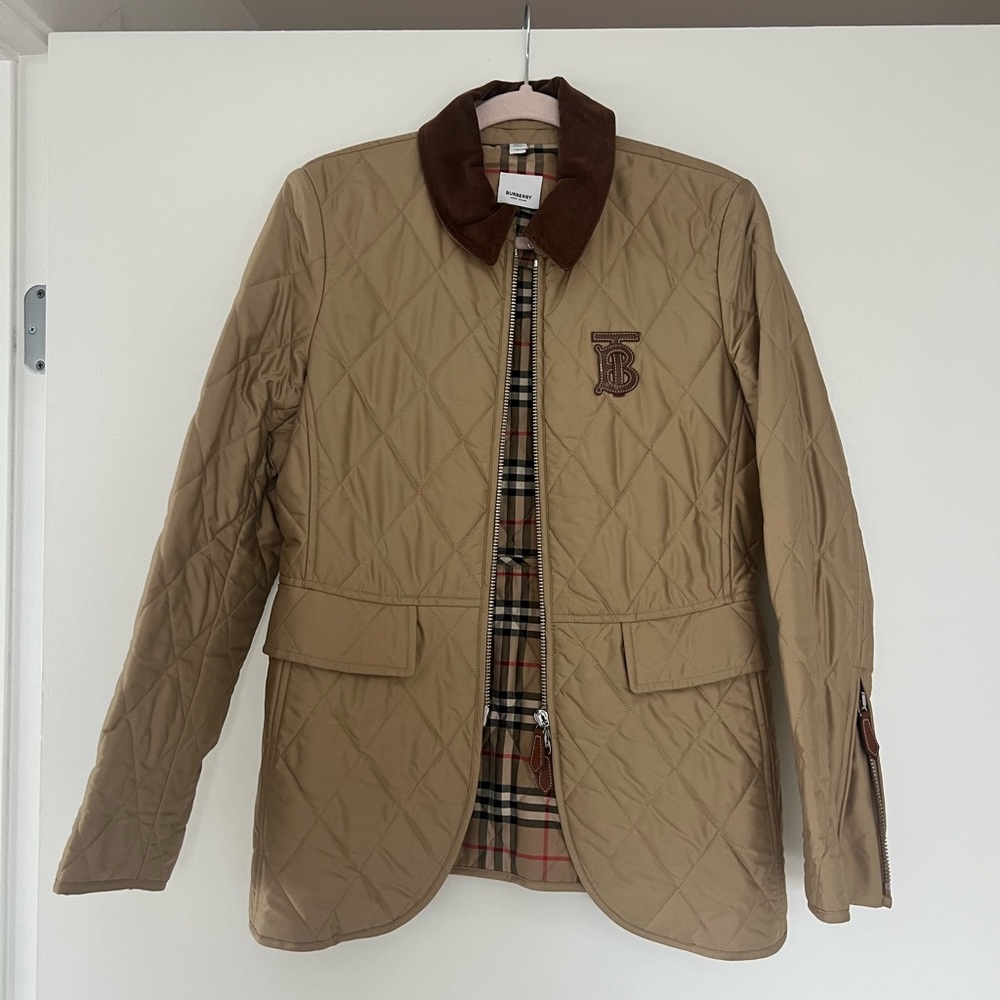 Burberry Beige Quilted Jacket with Chocolate Collar Monogram Motif